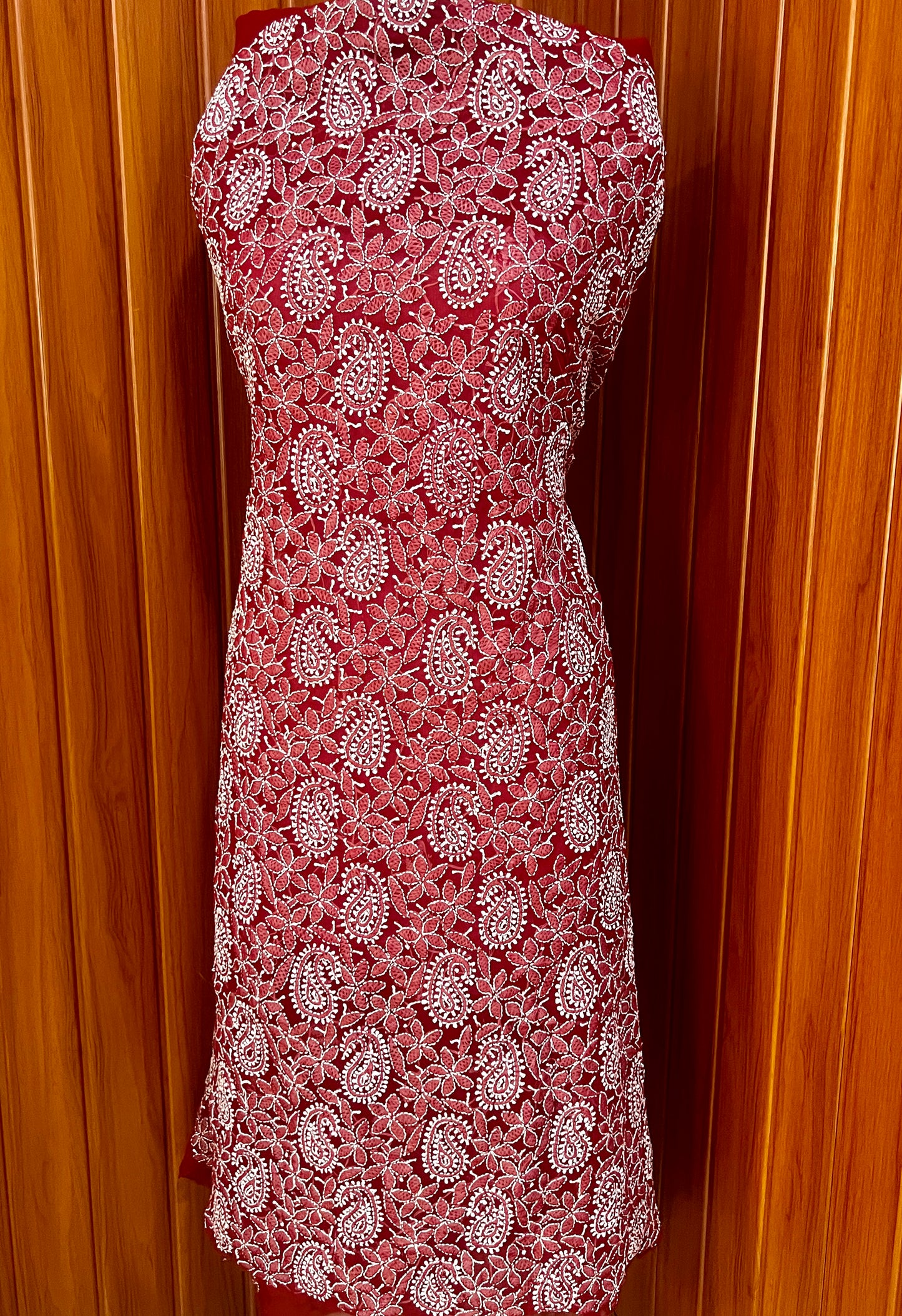 Maroon Chikankari Faux Georgette kurta fabric