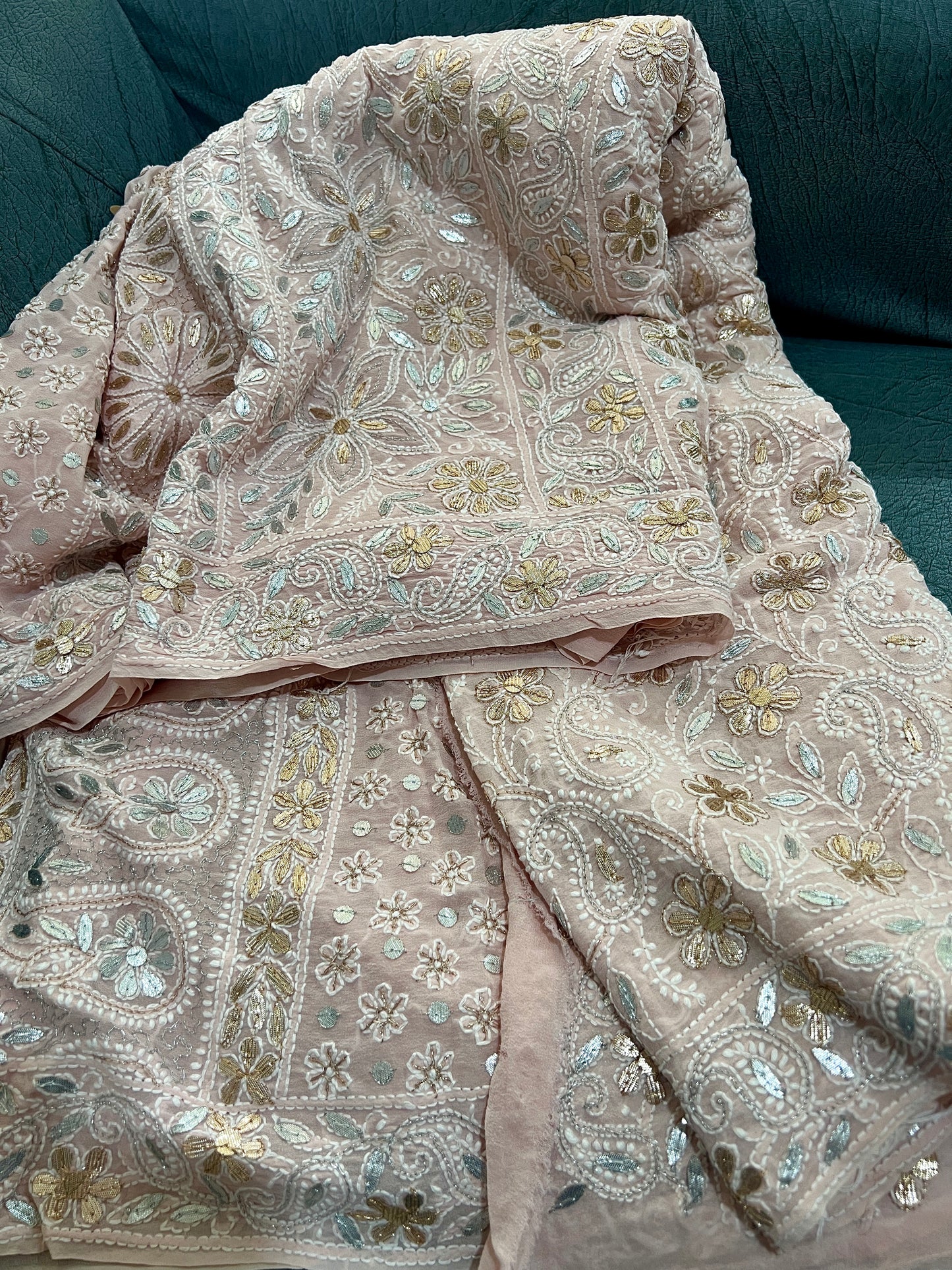 Ruhani Dusty Pink Chikankari and Gota Patti Saree