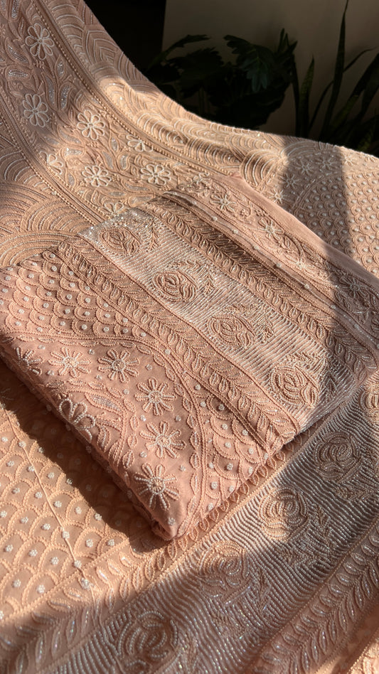 Dusty peach Chikankari Cut Dana and Pearl Lehenga