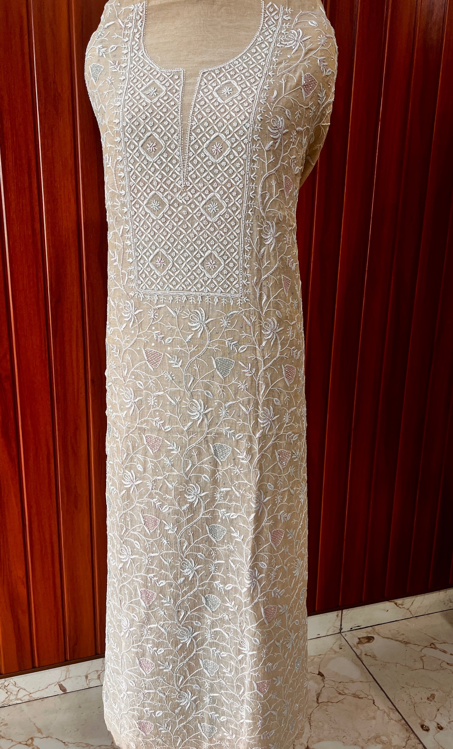 Pure Tissue Chikankari and pearl embroidered kurta and dupatta