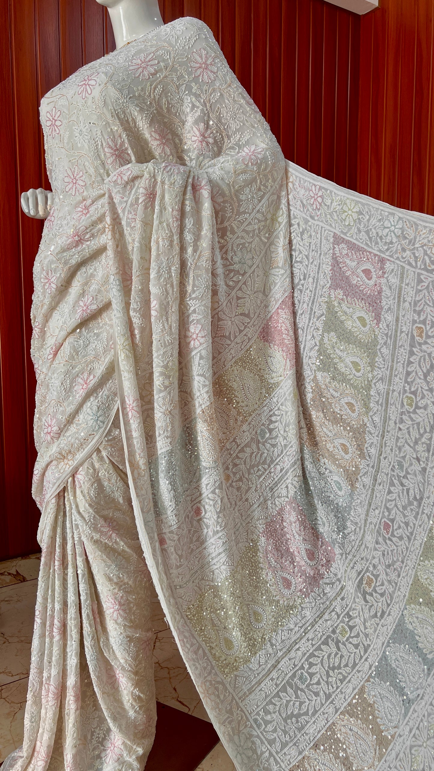 Ruhani Ivory Chikankari Cut Dana and Sequins Saree