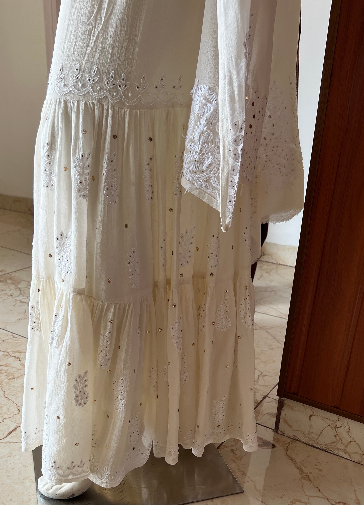 Ivory pure georgette Chikankari and Mukaish sharara set