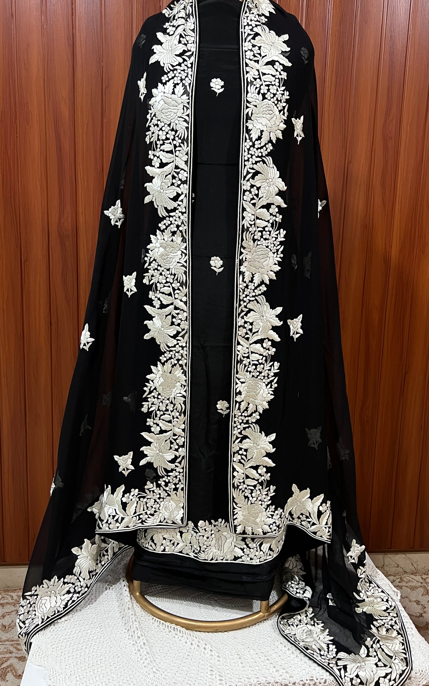 Black Parsi Gara Hand Embroidered Full suit