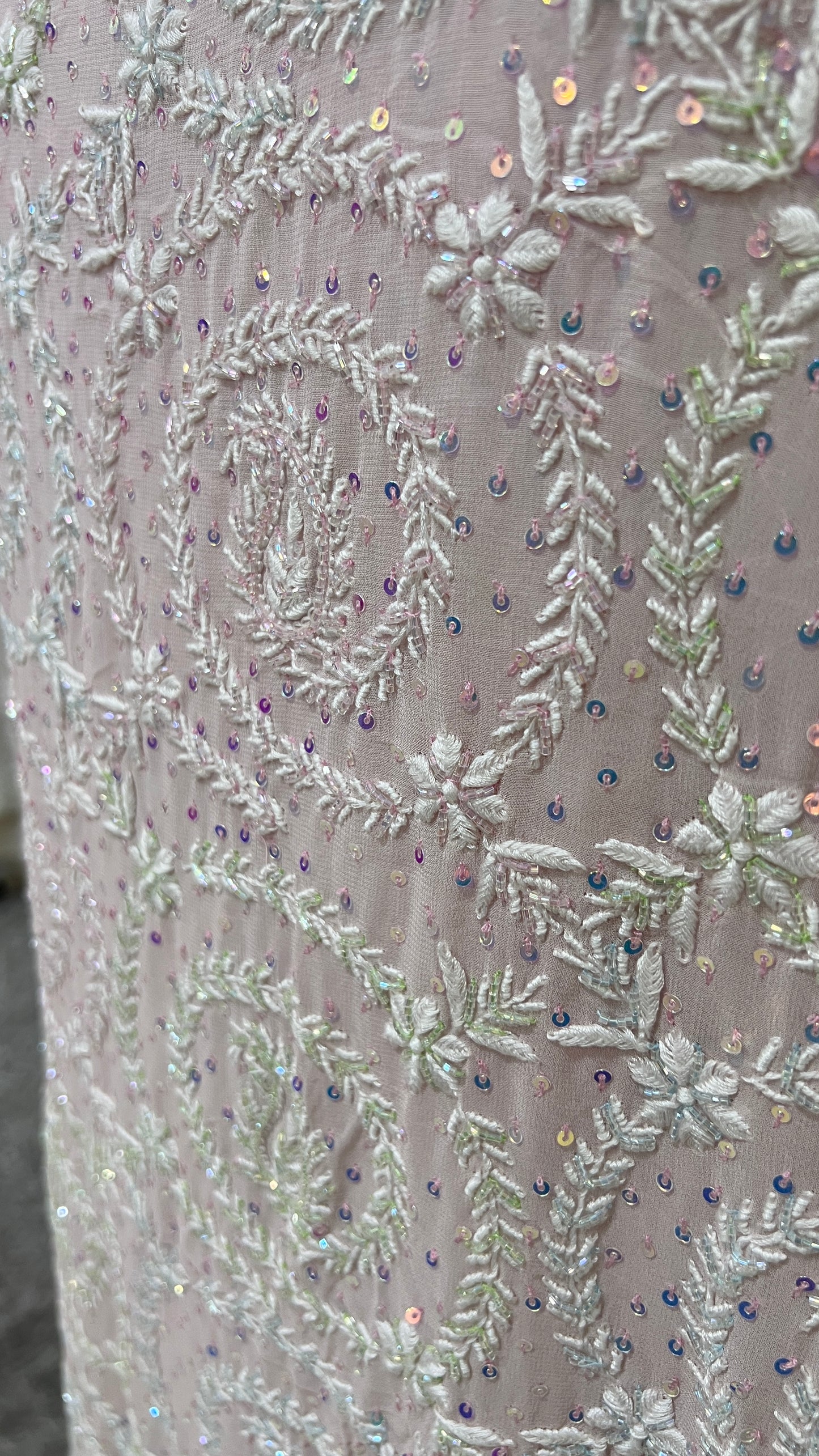 Ruhani Pink Suit with Chikankari Multicolored Sequins and Cut Dana