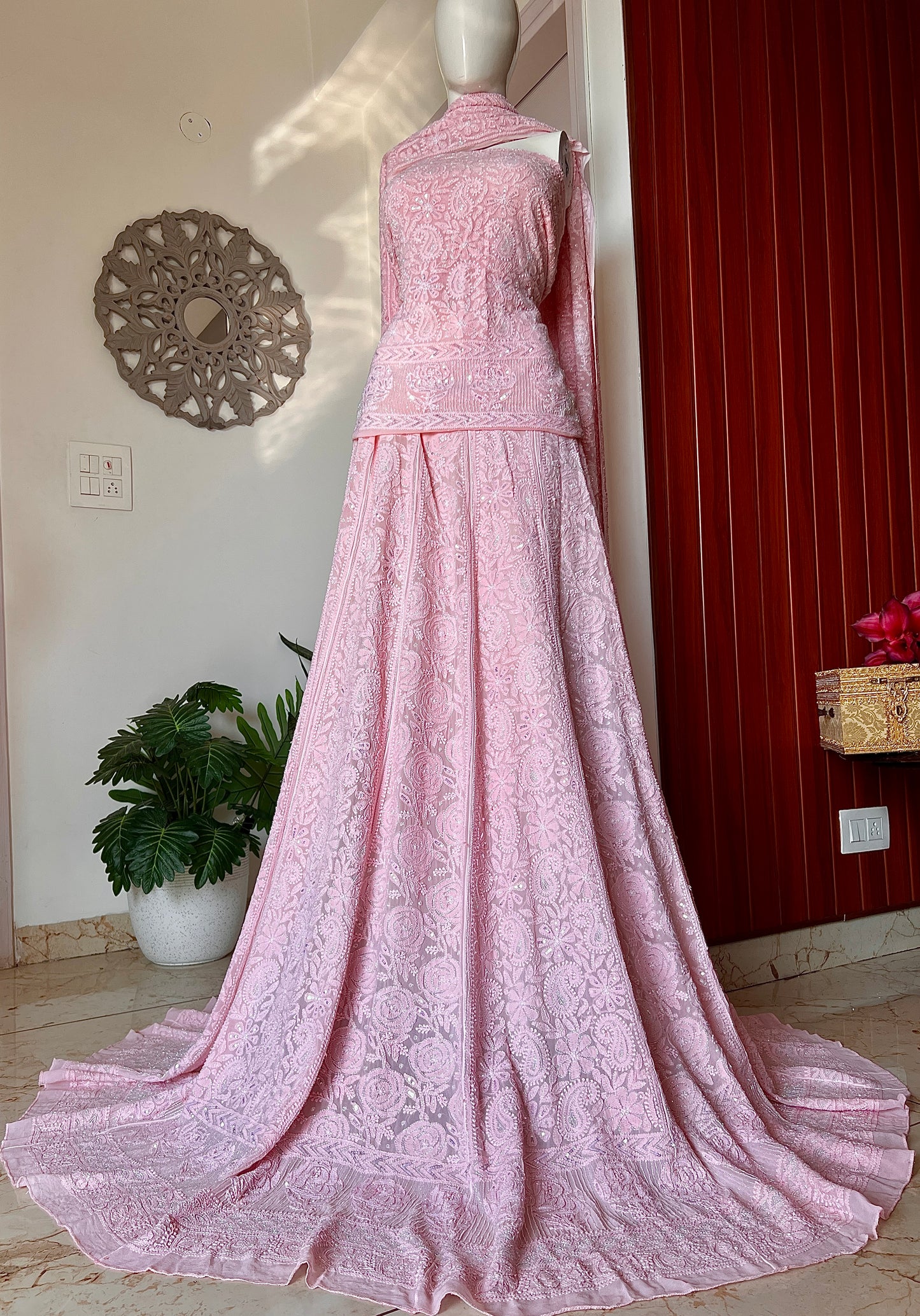 Blush Pink Chikankari Cut Dana and Sequins Lehenga