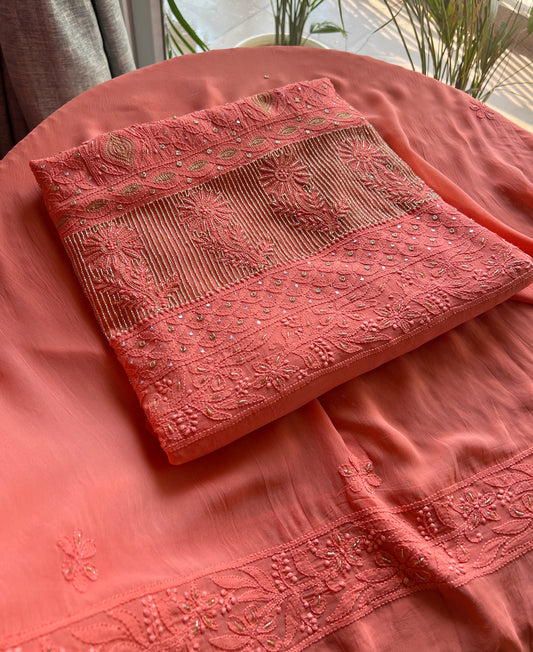 Chikankari golden Cut Dana and aari work Kurta and Dupatta