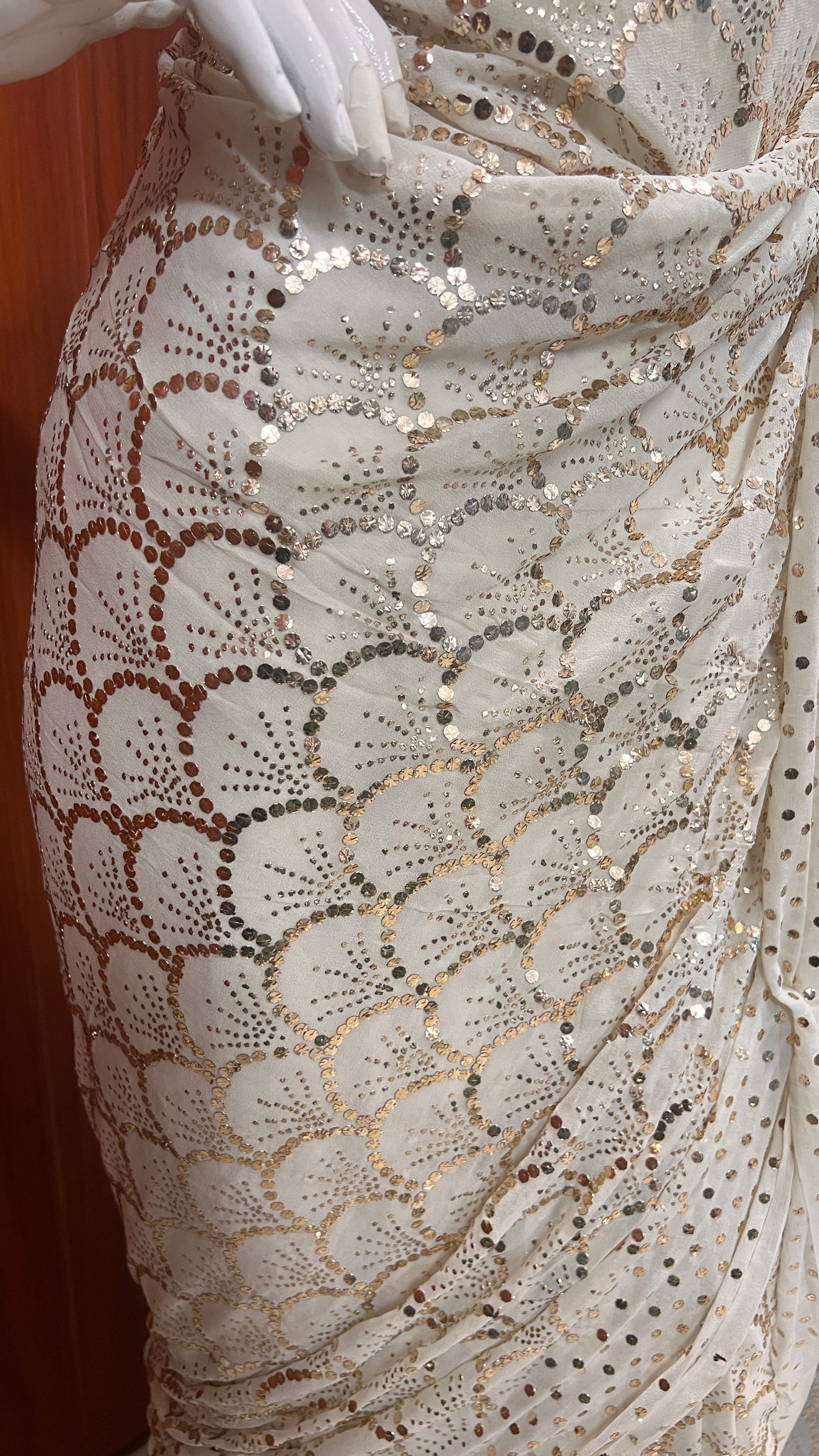 Ruhani Ivory Heavy Badla & Mukaish Pure Georgette Saree