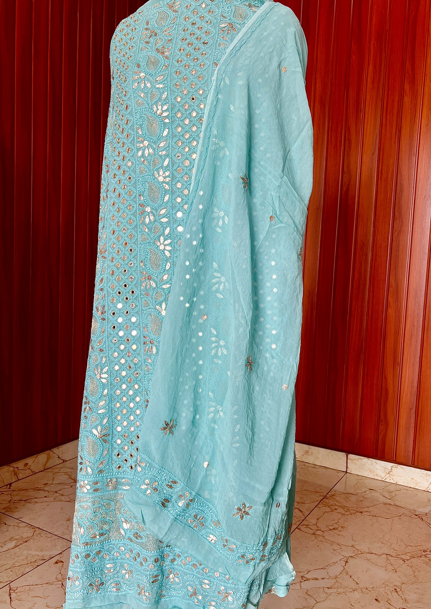 Chikankari mirror and gota patti kurta and Dupatta