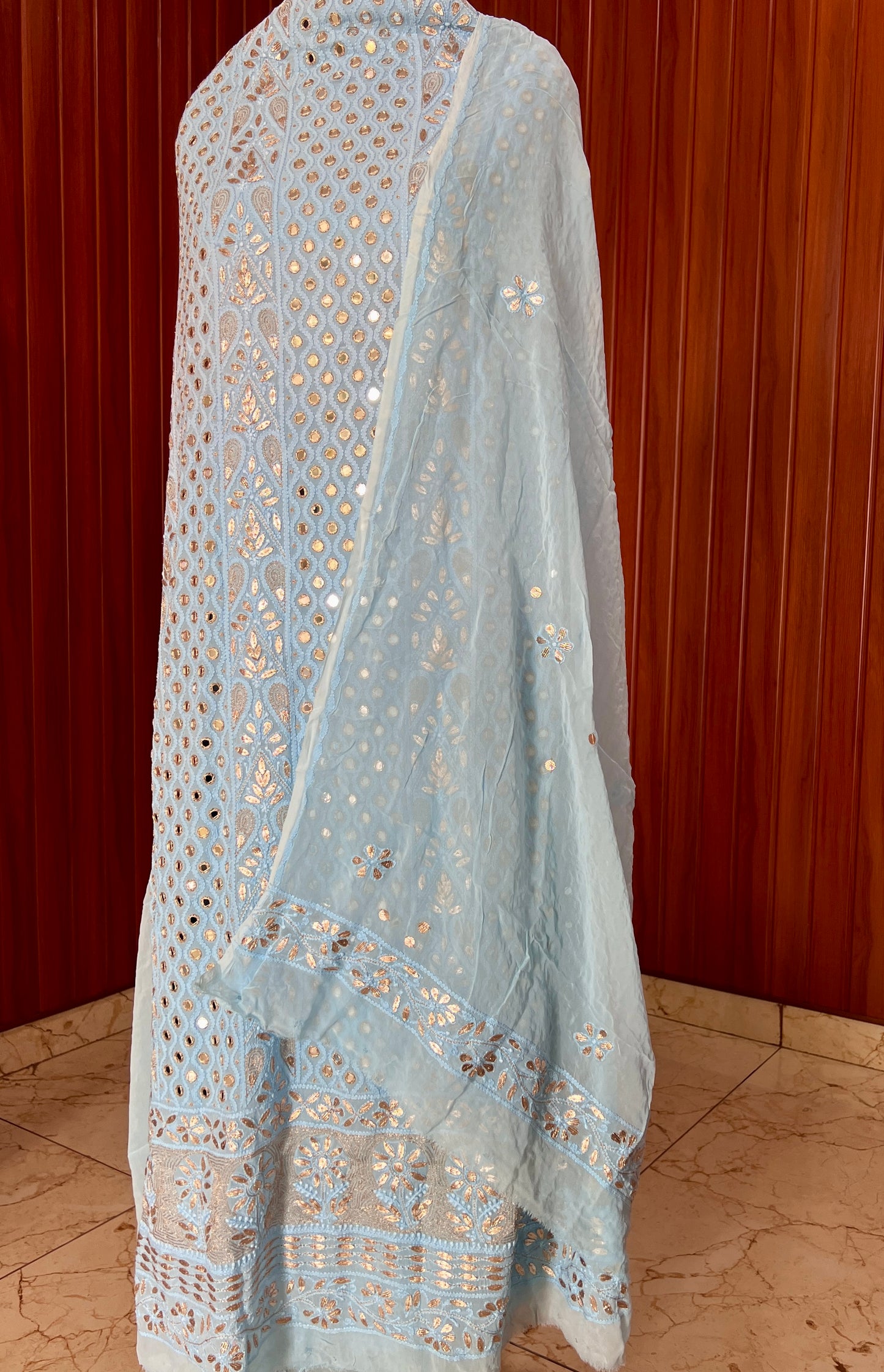 Chikankari mirror and gota patti kurta and Dupatta