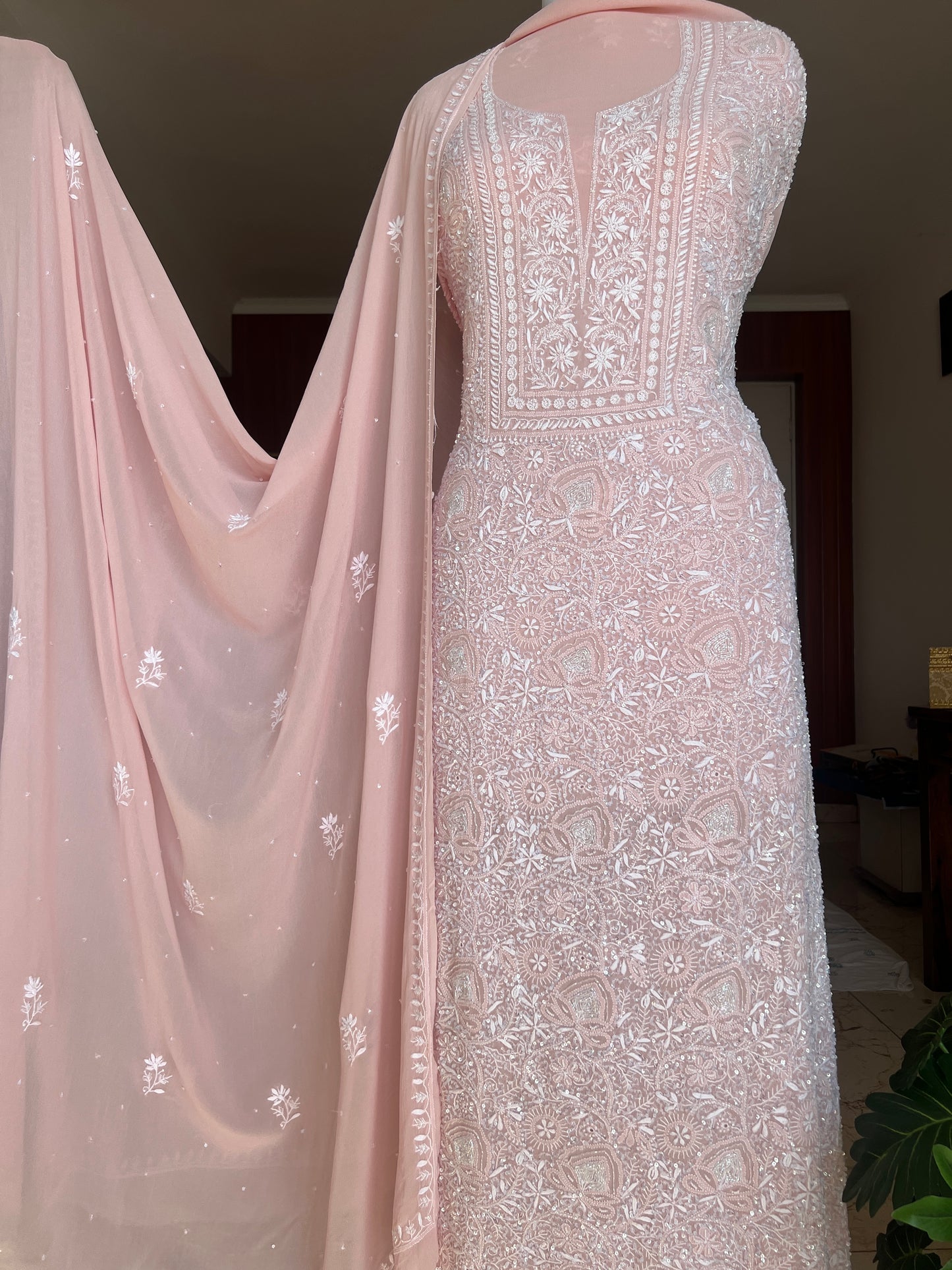 Suhaan Chikankari pearl sequins cut Dana kurta and dupatta