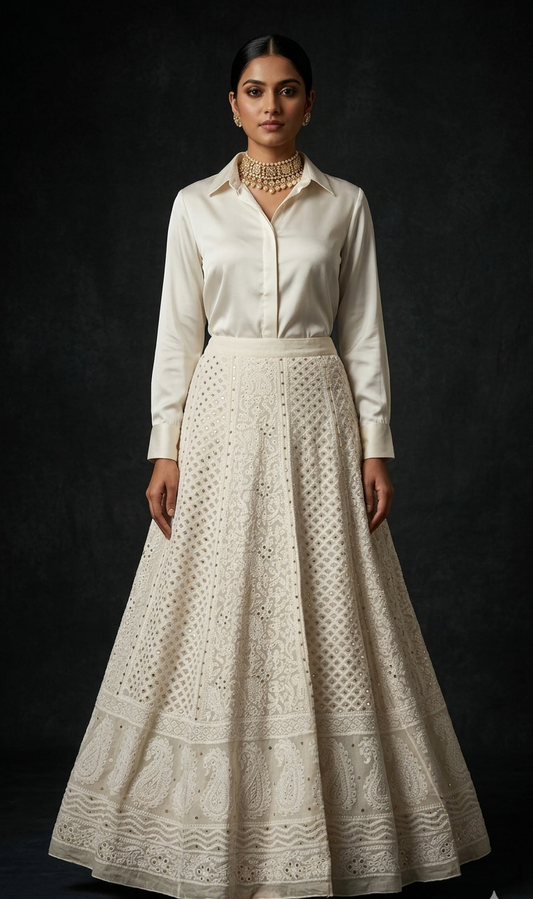 Ruhani Ivory allover Chikankari and mukaish lehenga skirt