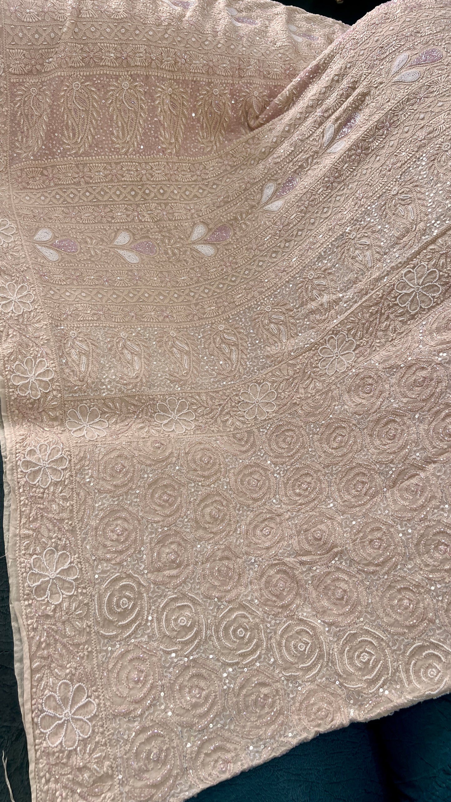 Ruhani Beige Chikankari Cut Dana and Sequins Saree