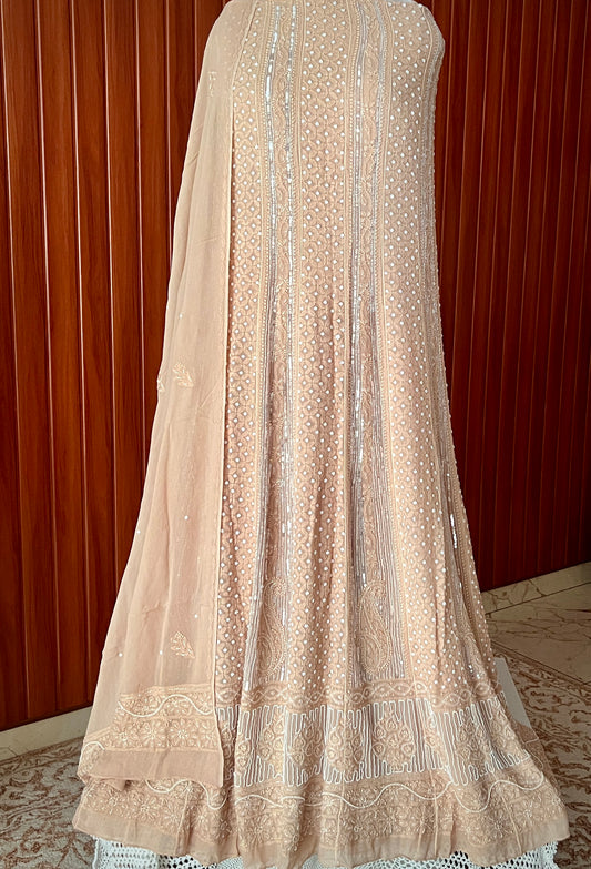 Cinnamon Chikankari Pearl Sequins Anarkali with Dupatta