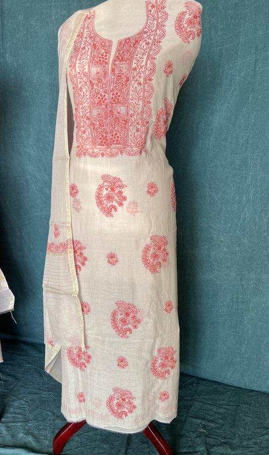 Mul Chanderi Chikankari Kurta and Dupatta Set