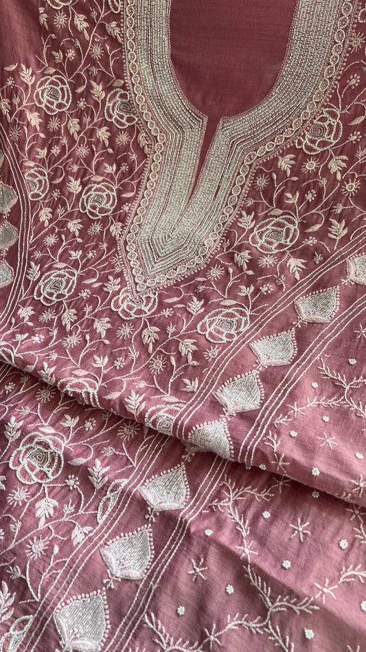Moonga Silk Chikankari pearl and cut Dana work kurta and dupatta