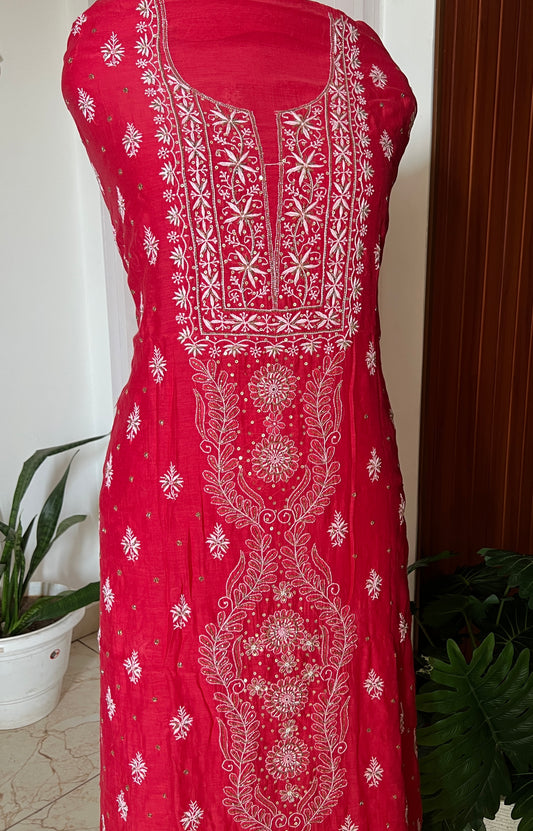 Mul Chanderi Chikankari Kurta and Dupatta Set