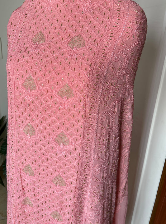 Chikankari golden Cut Dana and aari work Kurta and Dupatta