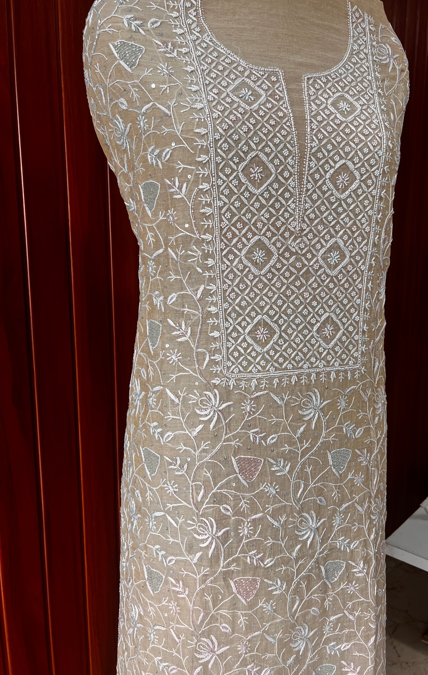 Pure Tissue Chikankari cut Dana and pearl embroidered kurta and dupatta