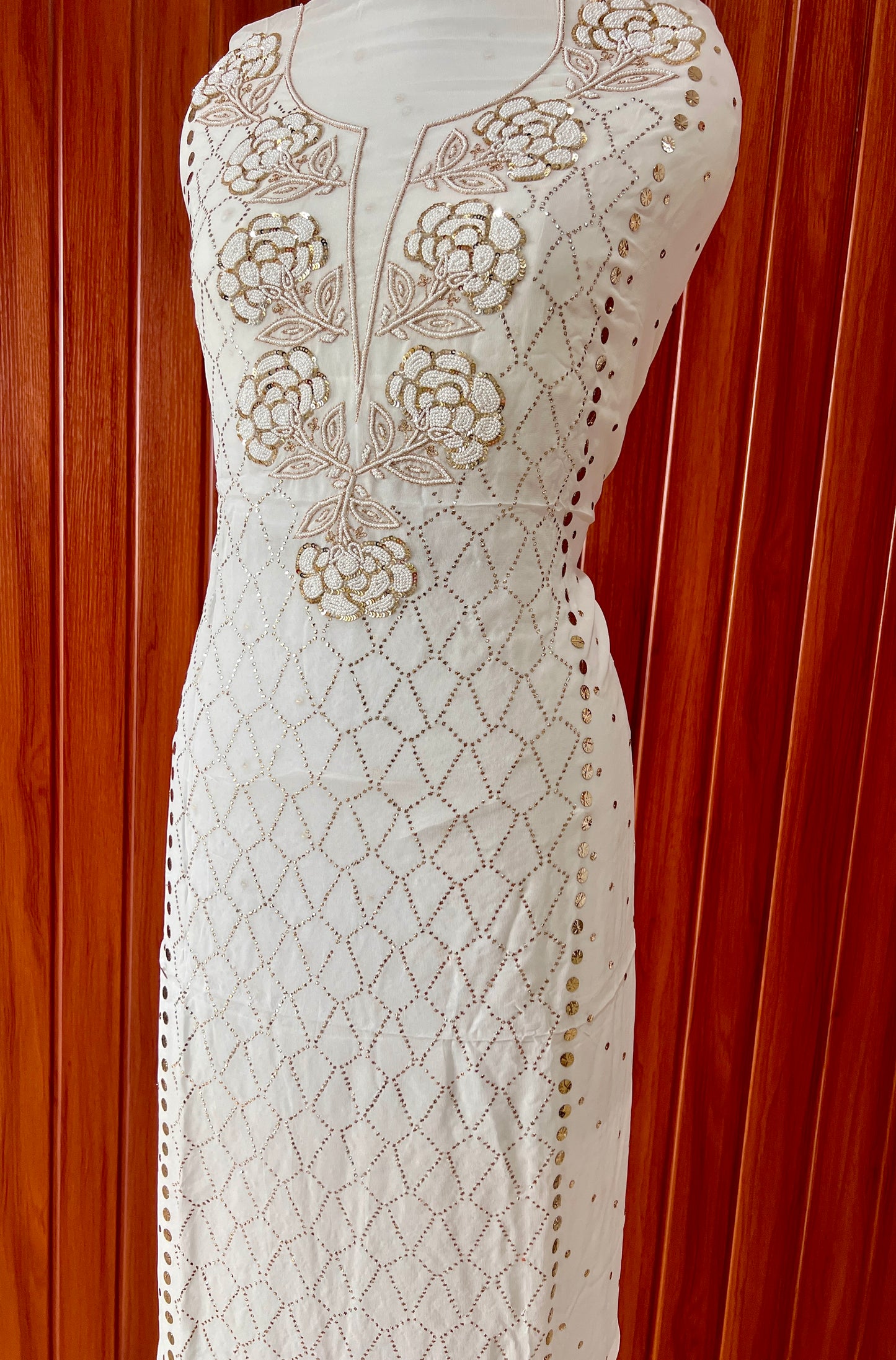 White mukaish and pearl work Kurta and Dupatta