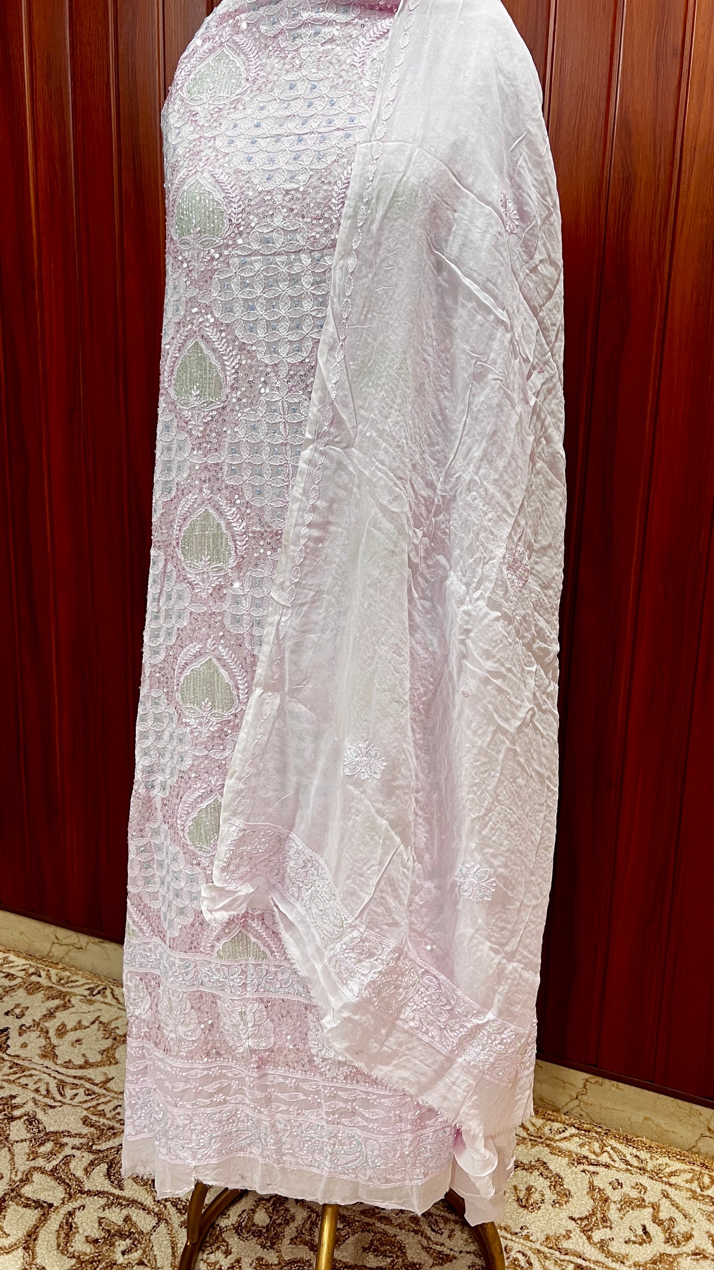 Pink Chikankari Cut Dana and sequins Kurta and Dupatta