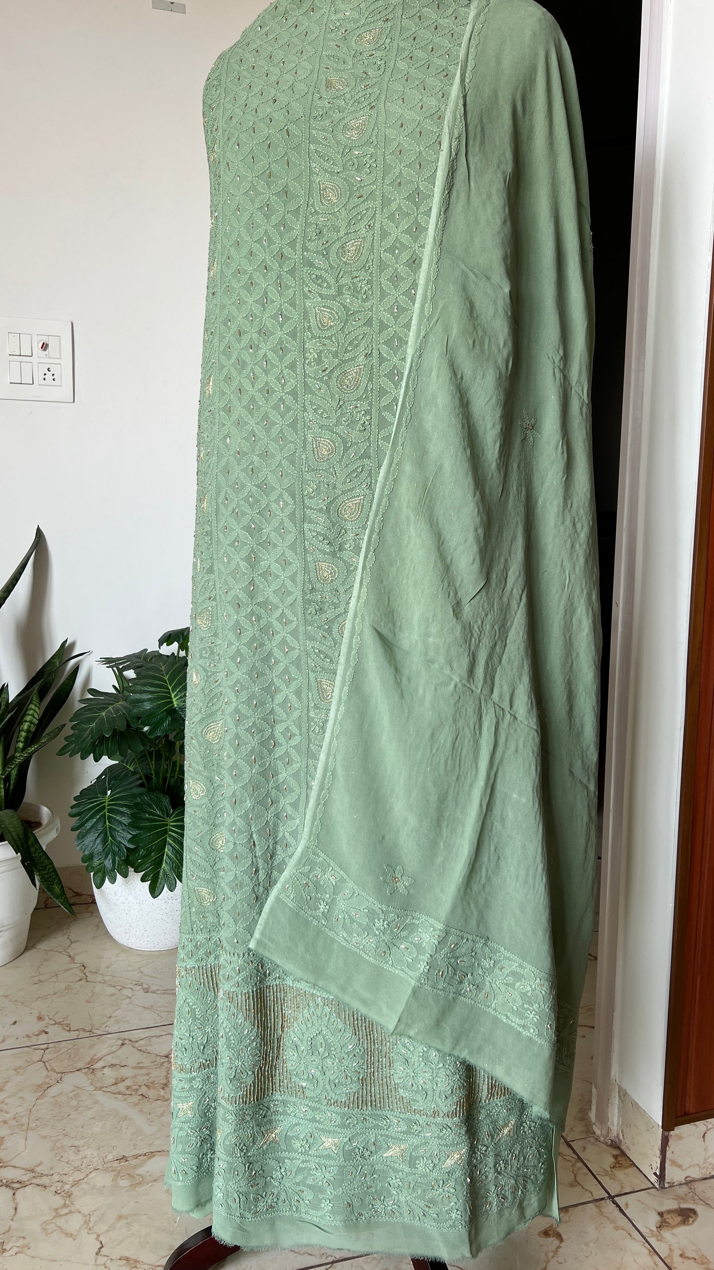 Chikankari golden Cut Dana and aari work Kurta and Dupatta