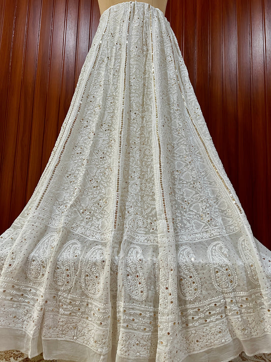 White allover Chikankari and mukaish lehenga skirt