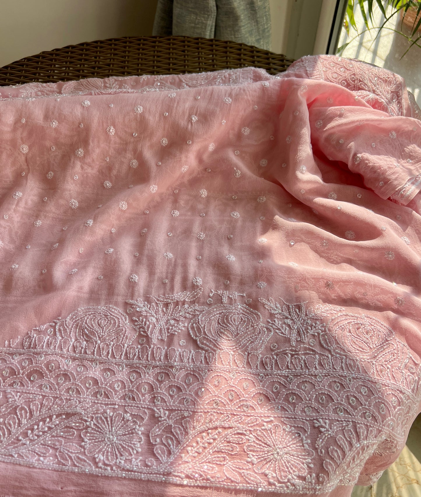 Ruhani Blush Pink Chikankari Cut Dana and Sequins Saree