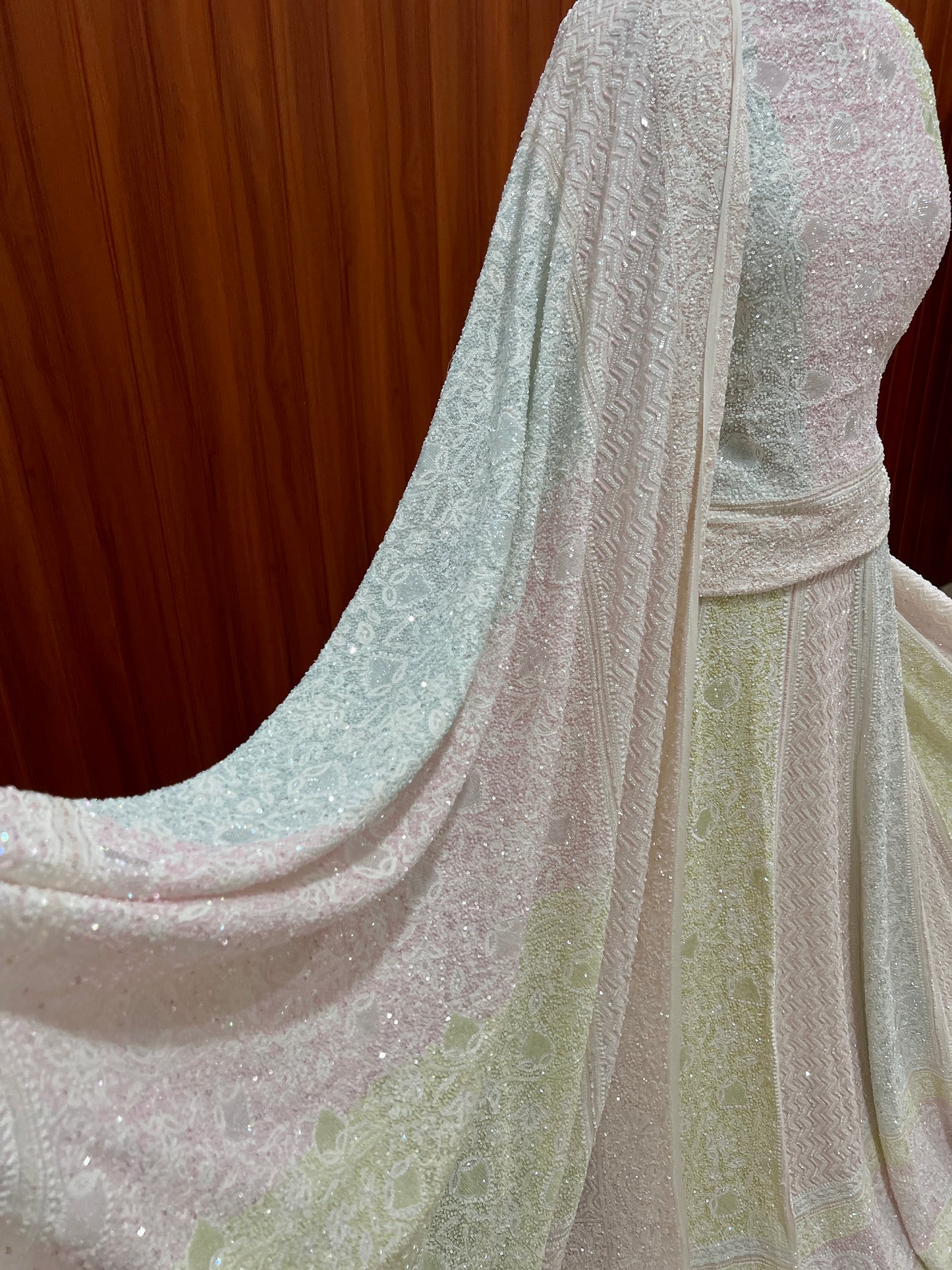 Suhaan Masterpiece Chikankari Lehenga with Multi Hued Cut Dana and sequins Work