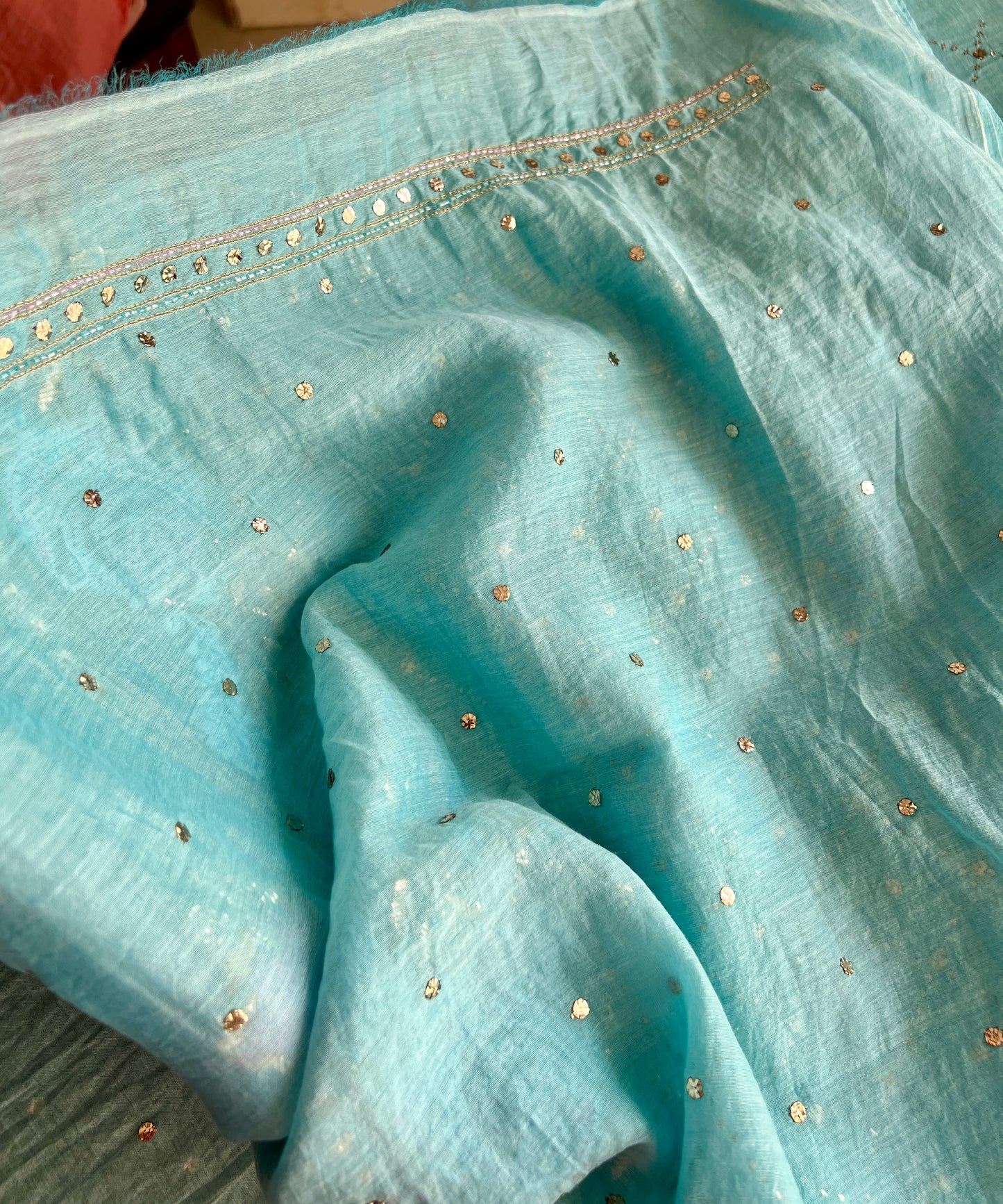 Firozi mukaish and Cut Dana Kurta and Dupatta