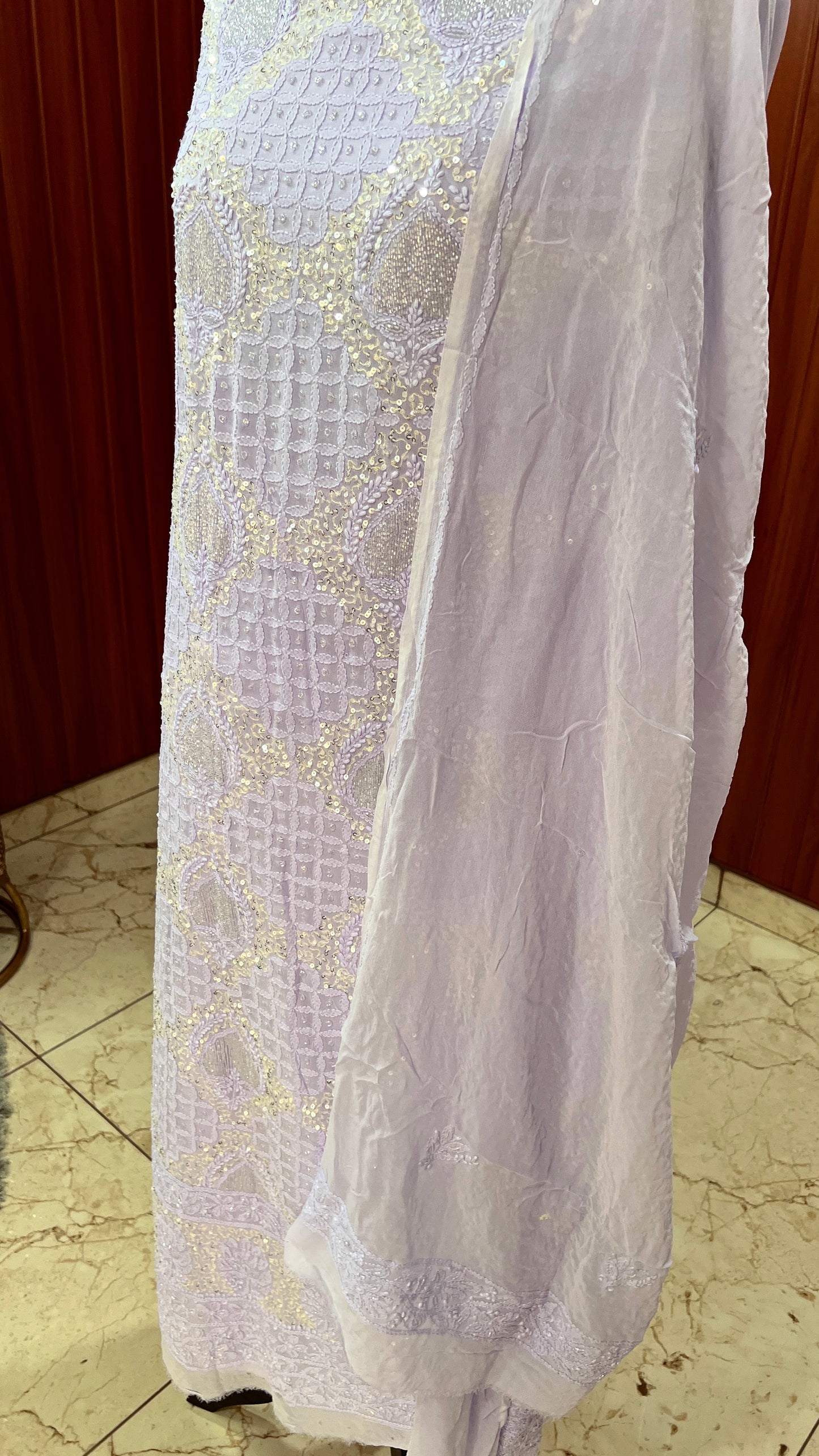 Lavender Chikankari Cut Dana and sequins Kurta and Dupatta