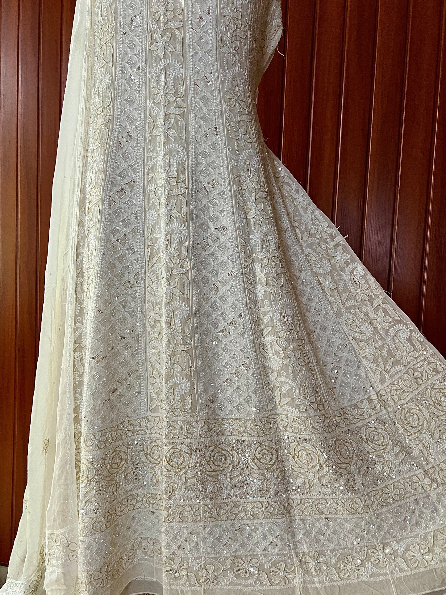 Ruhani Chikankari Cut Dana Sequins Embroidered Anarkali with Dupatta
