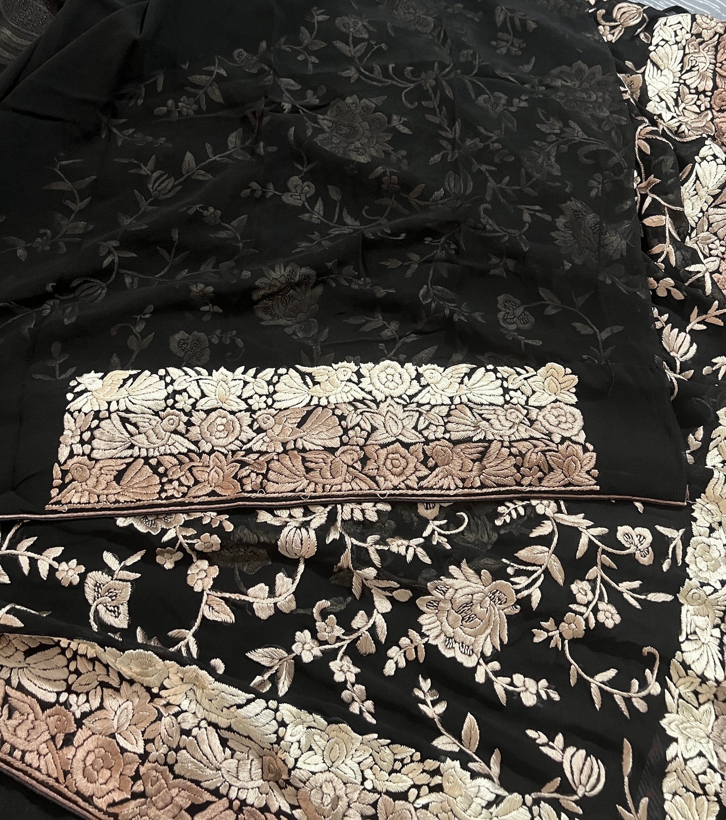 Black Masterpiece Parsi Gara Pure Georgette Saree