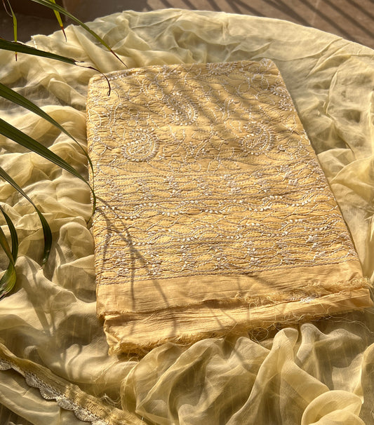 Tussar silk Chikankari embroidered kurta with chiffon dupatta