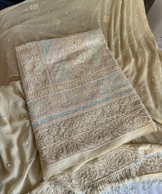 Champagne multi cut dana sequins kurta and dupatta