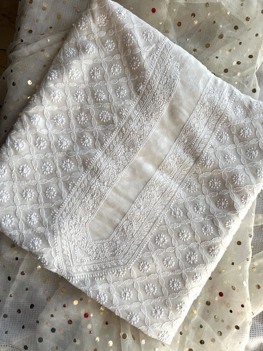 Ivory Allover Chikankari Men's Kurta Fabric