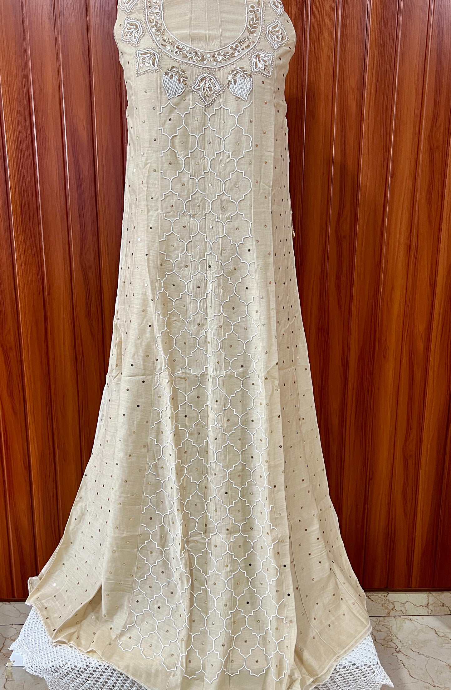 Pure Moonga Silk Anarkali with pearl and Mukaish work