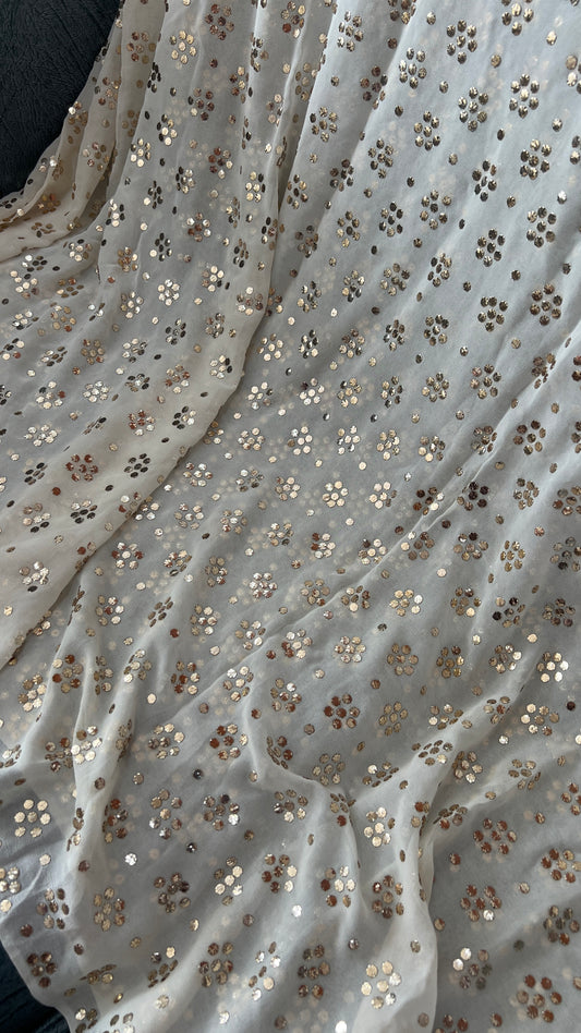 Ruhani Ivory pure georgette allover heavy mukaish running material