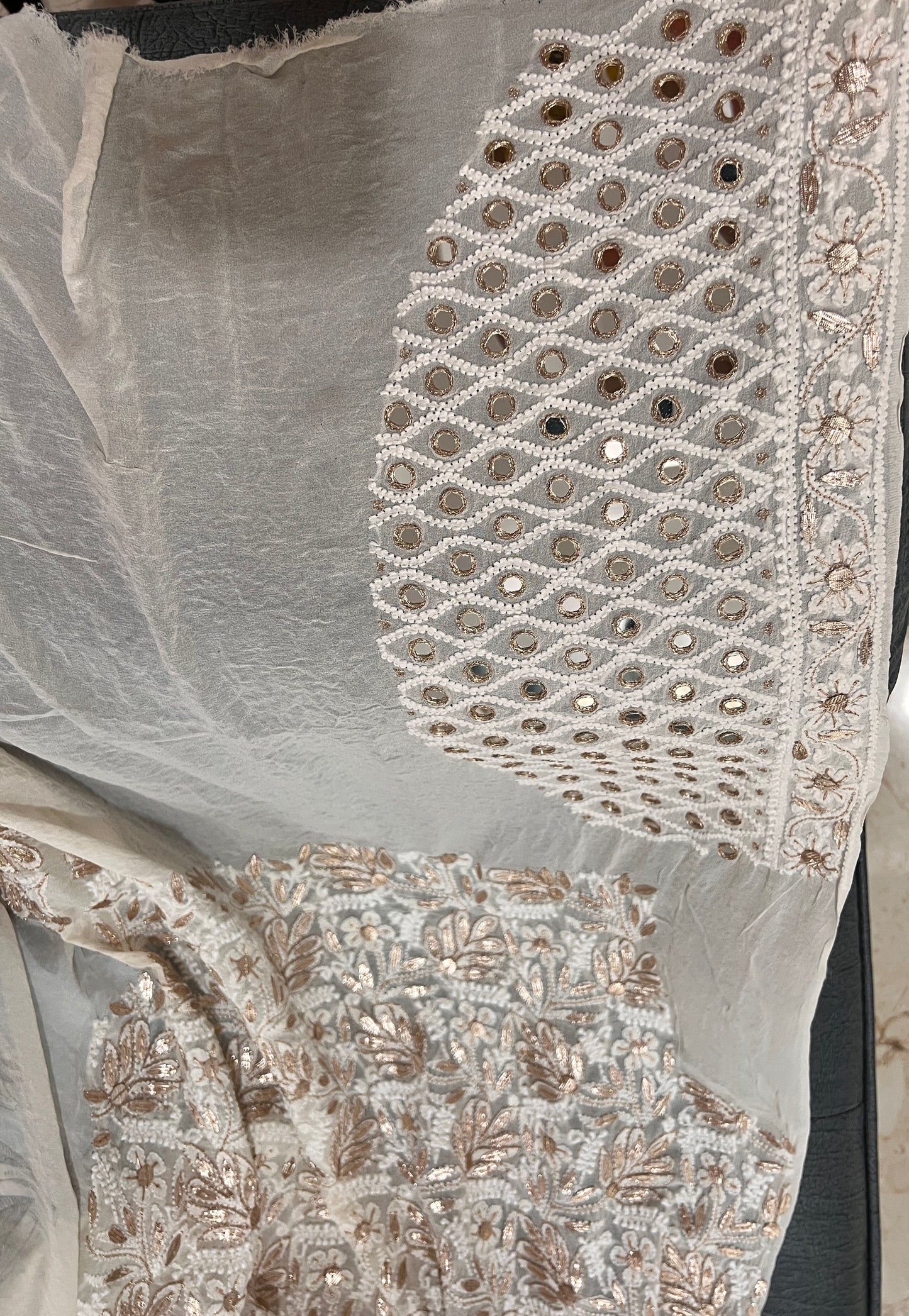 Ivory Ruhani Chikankari Mirror Gota Patti Wedding Lehenga
