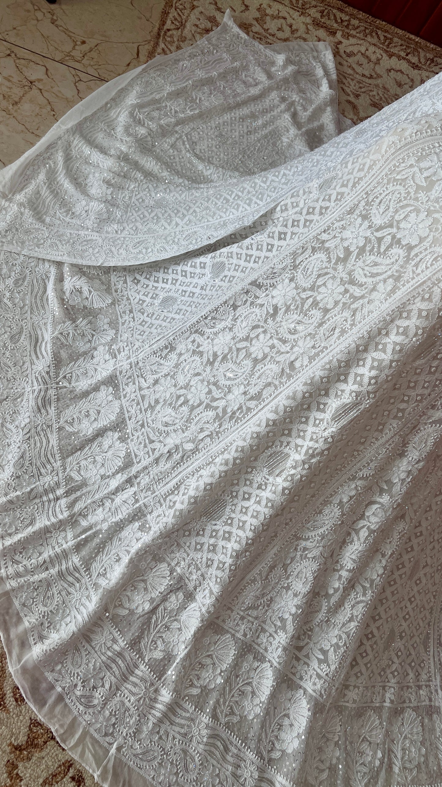 Ruhani White Chikankari Cut Dana Pearl Sequins Wedding Lehenga