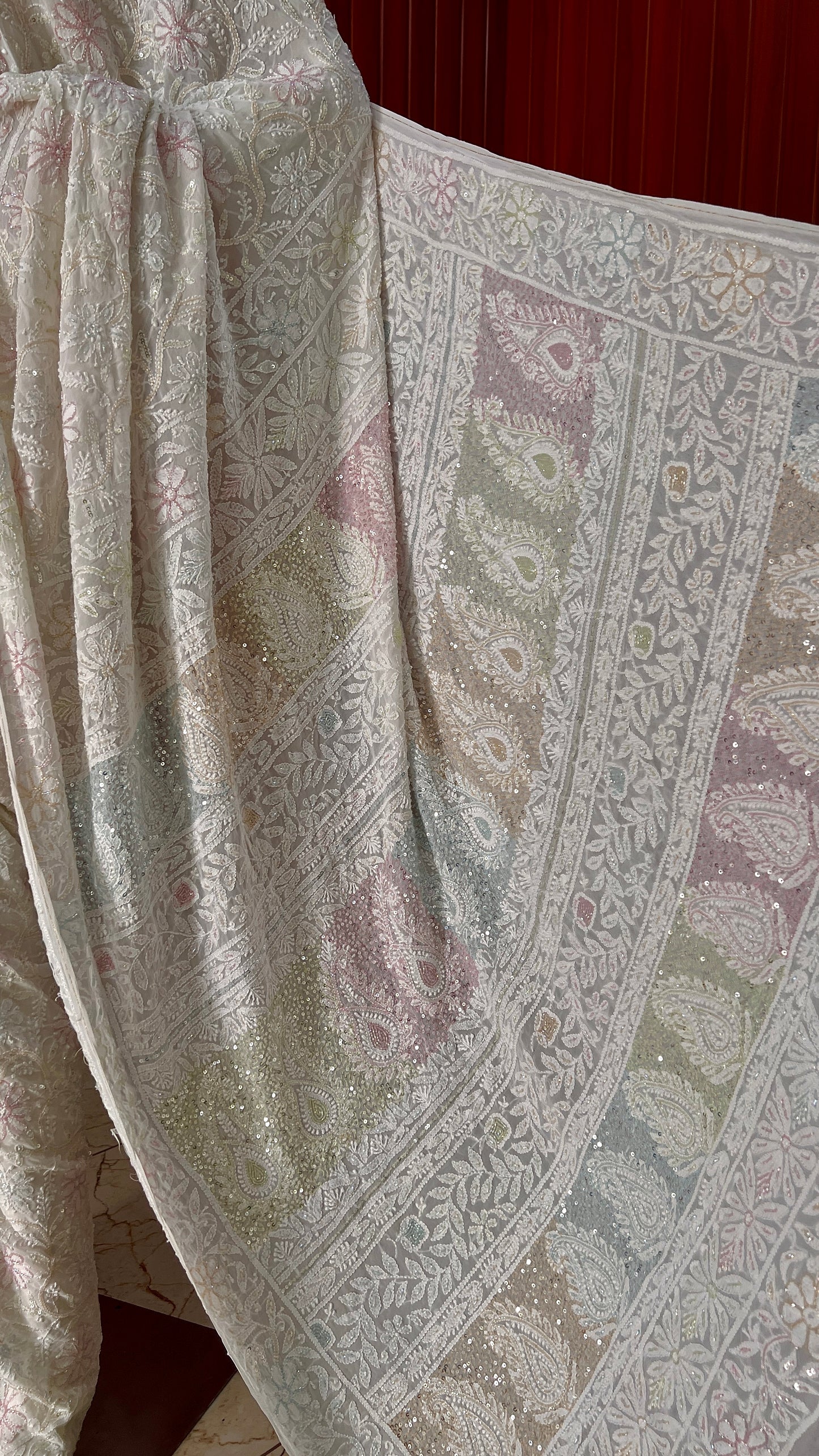 Ruhani Ivory Chikankari Cut Dana and Sequins Saree
