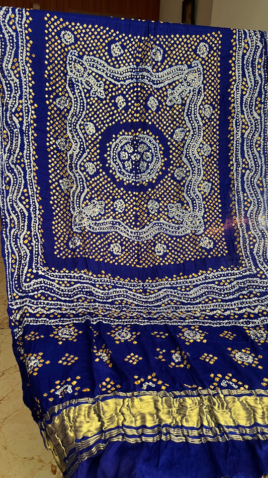 Blue Gajji Silk Bandhej dupatta with mukaish work