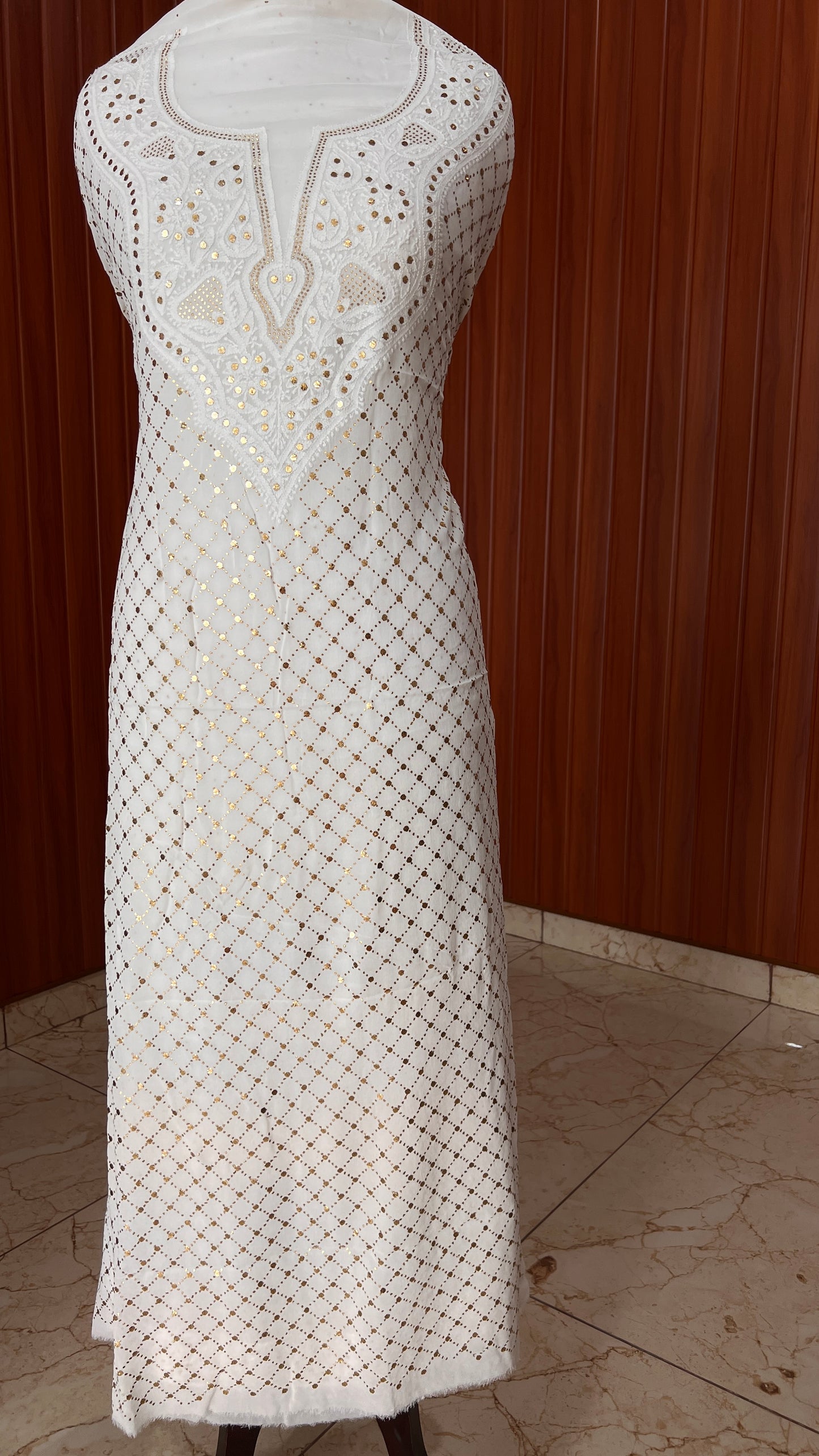 White chikankari and heavy mukaish Work Kurta and Dupatta Set