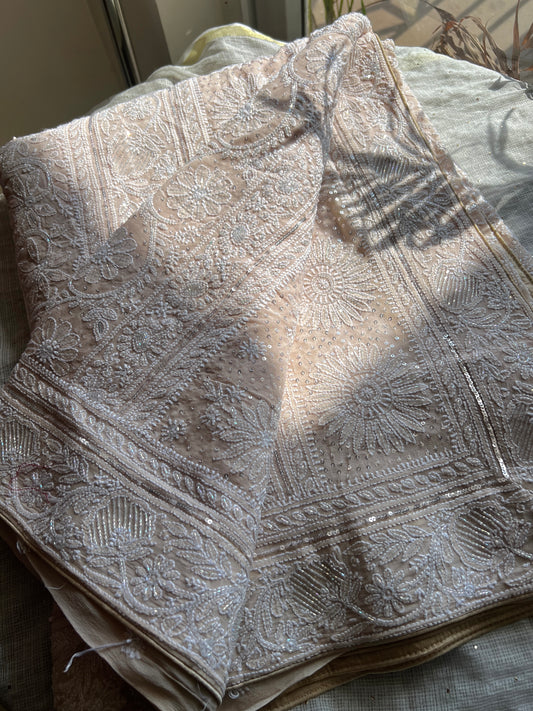 Ruhani Light Beige Chikankari Cut Dana and Sequins Saree