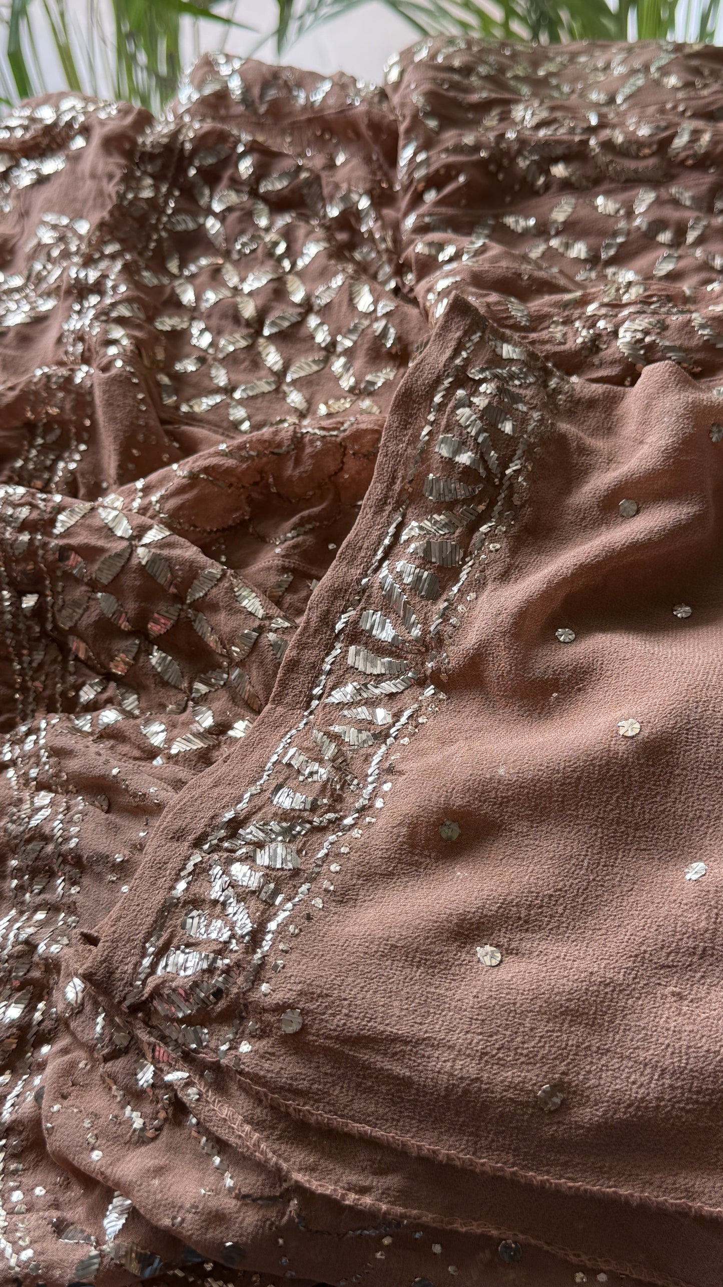Ruhani cocoa brown heavy badla and Mukaish pure Georgette anarkali and dupatta