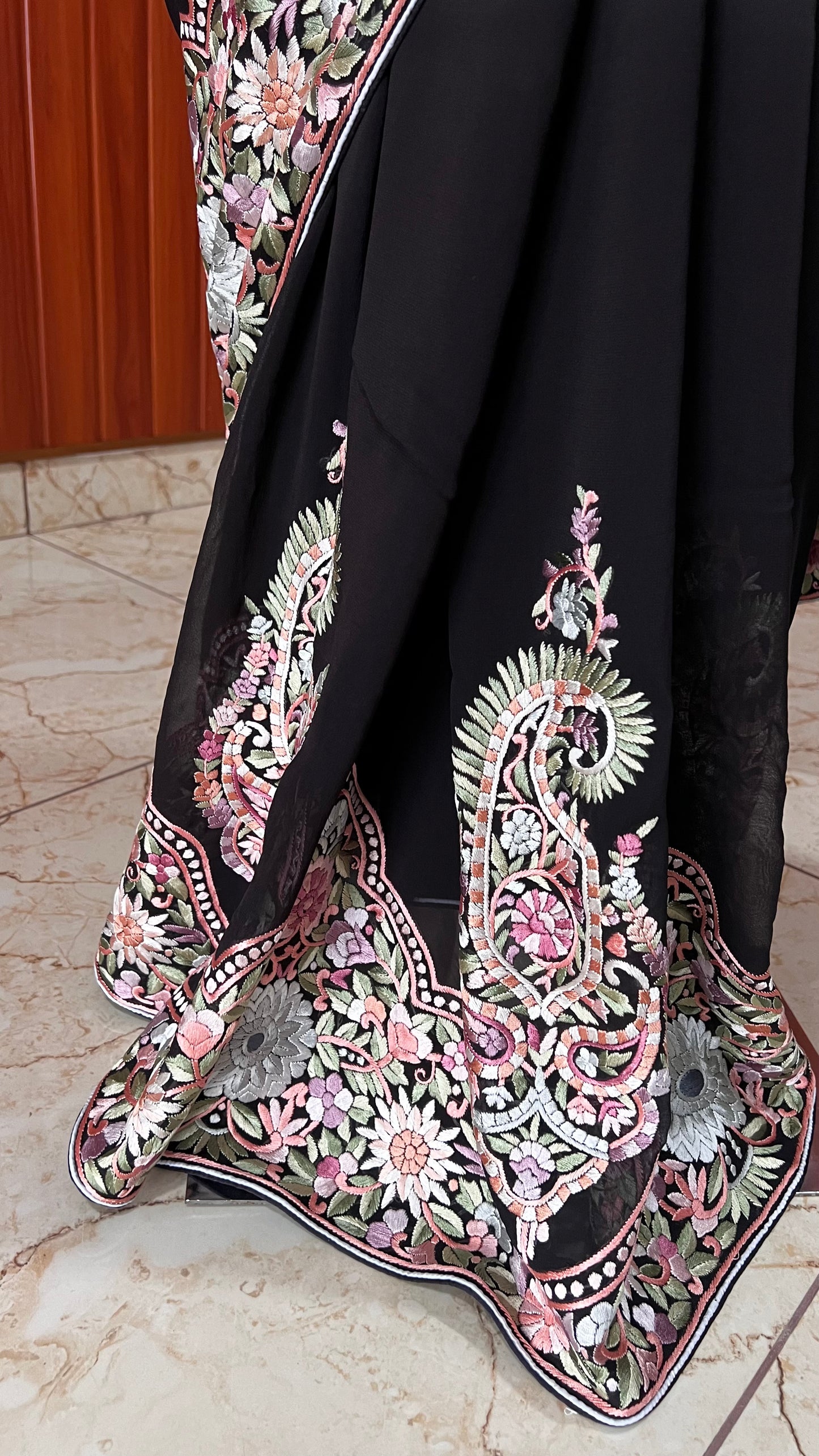 Black Masterpiece Parsi Gara Pure Georgette Saree