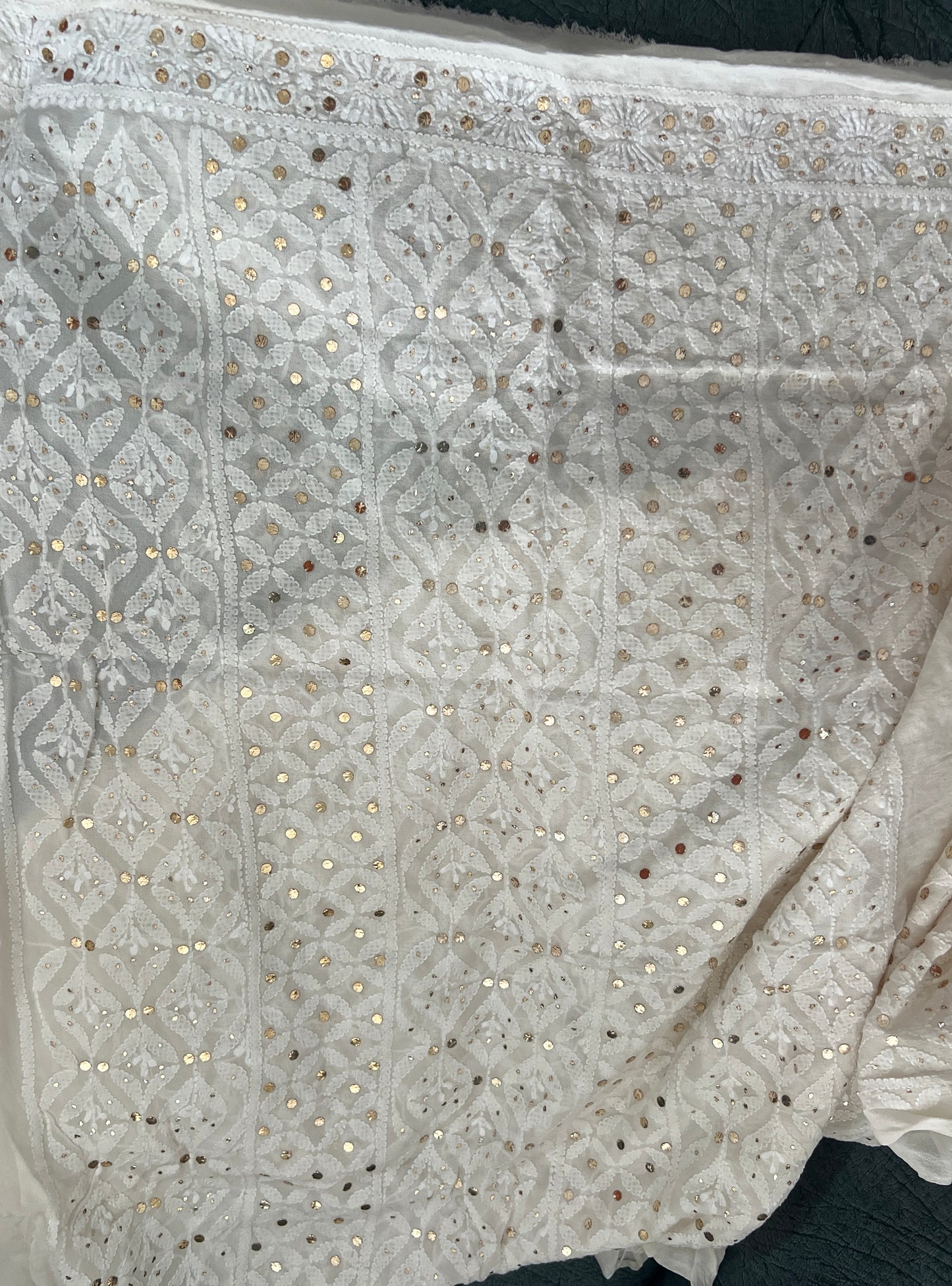 Ivory Pure Georgette Allover Chikankari and Mukaish Men's Kurta Fabric