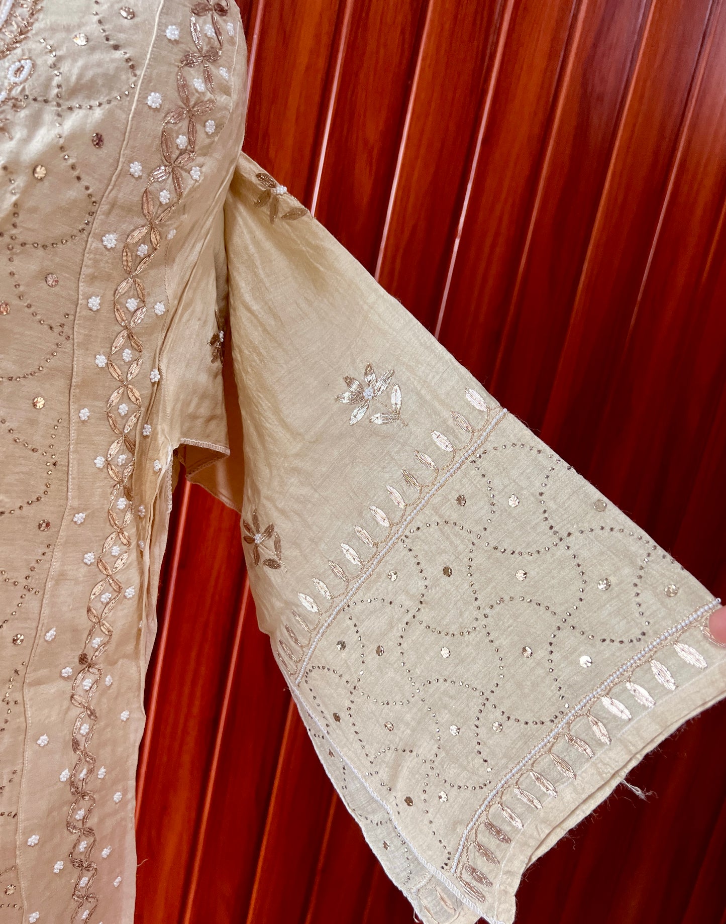 Pure Moonga Silk Anarkali with pearl and Mukaish work