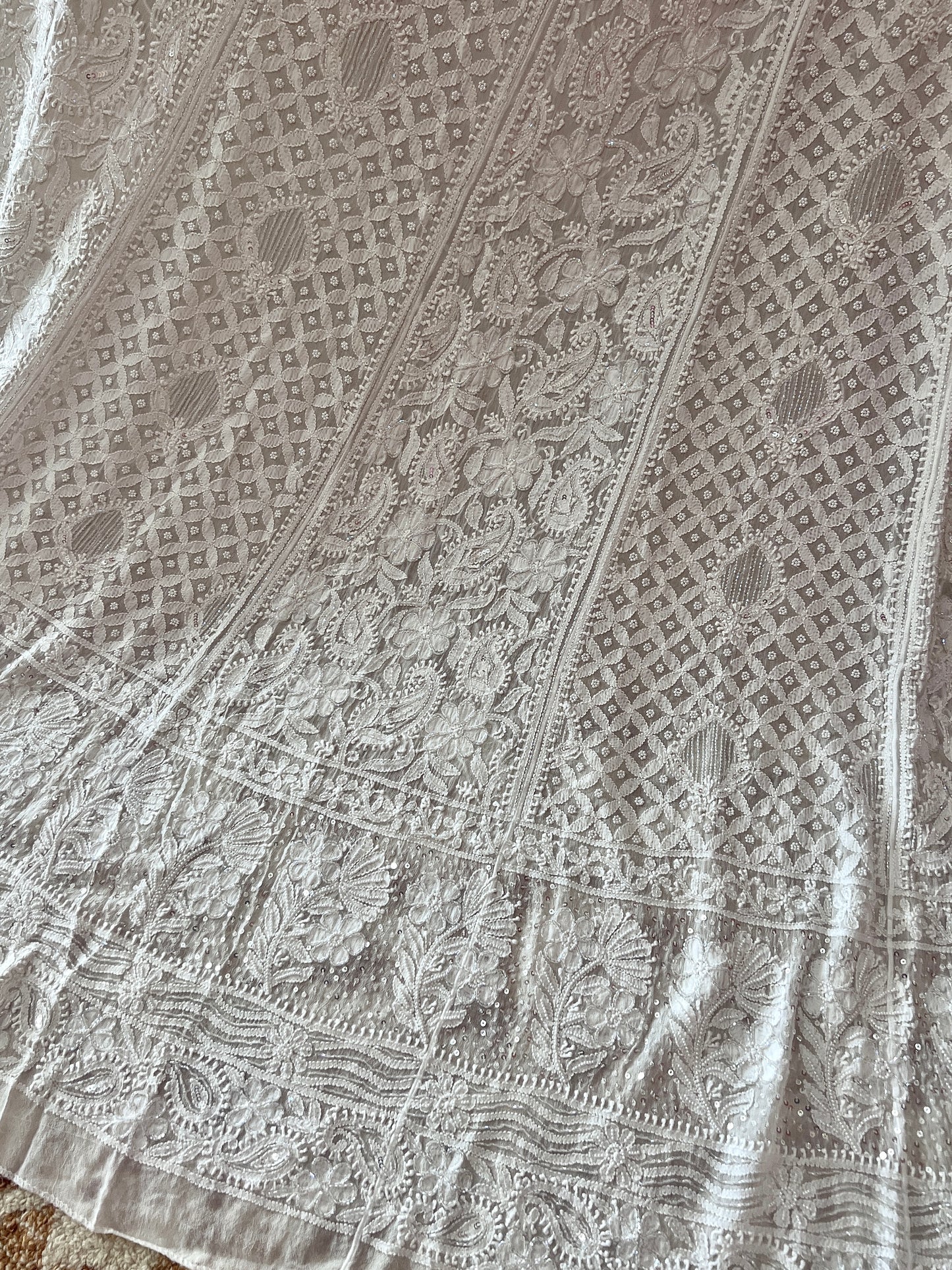 Ruhani White Chikankari Cut Dana Pearl Sequins Wedding Lehenga