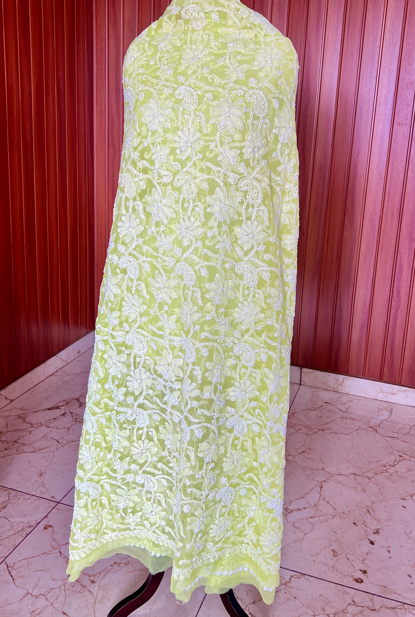 Lime green Chikankari Faux Georgette Dupatta