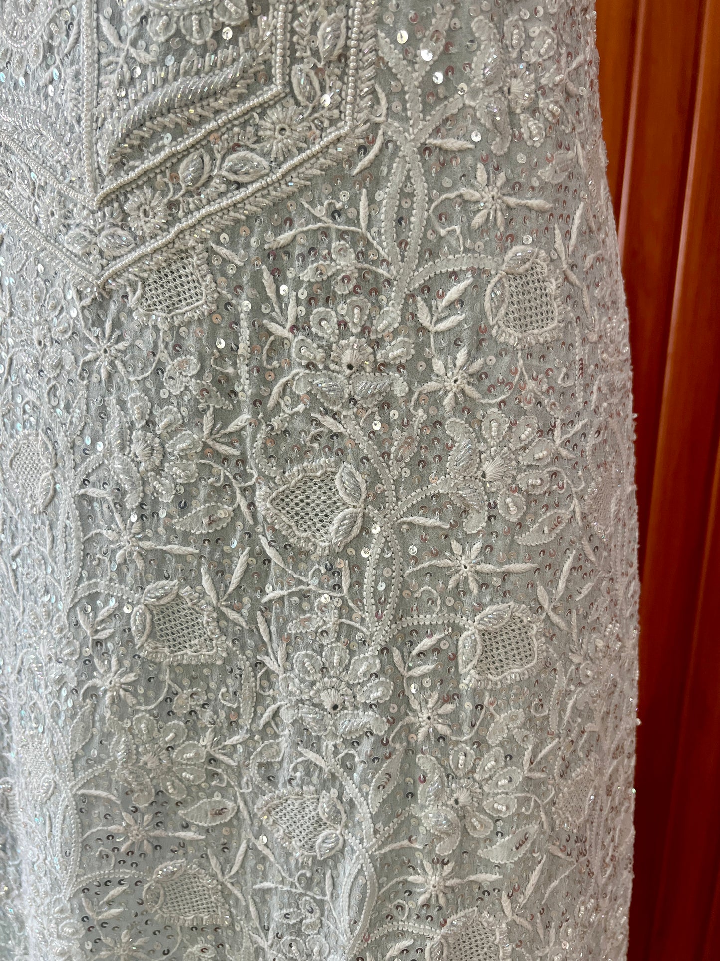 Suhaan Powder Blue Chikankari pearl sequins kurta and dupatta